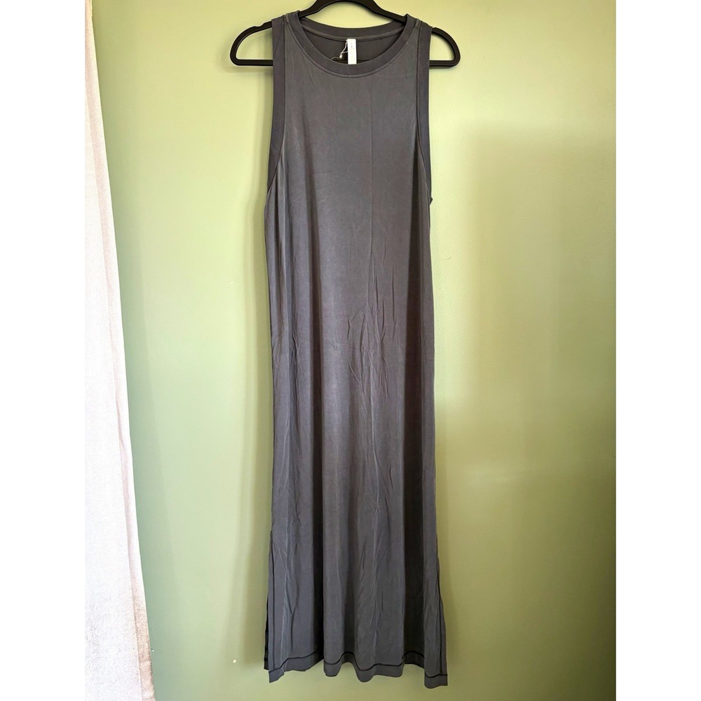 Lululemon Women's Gray Solid Knit Midi Maxi Dress Racerback Side Slit size 8